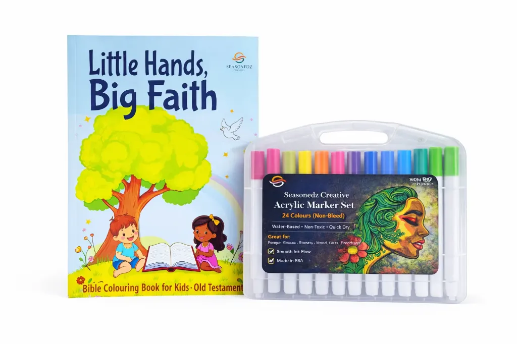 [: LHB-OT-BUNDLE] Little Hands, Big Faith Colouring Book & 24 Colour Marker Set