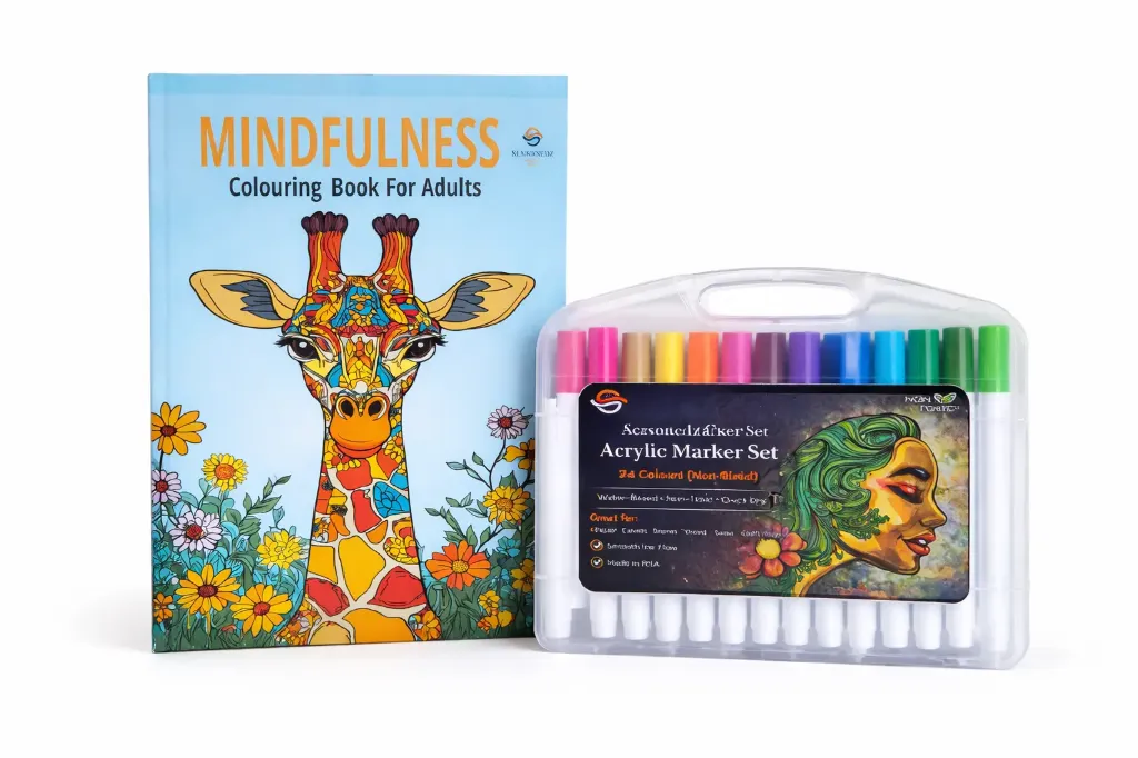 [MIND-A-BUNDLE] Mindfulness Colouring Book for Adults + 24 Colour Acrylic Marker Set